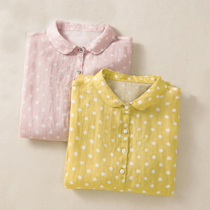 Sukienka midi z poliestru z kieszeniami i kołnierzykiem w groszki z motywem Buddha Stones - image 21