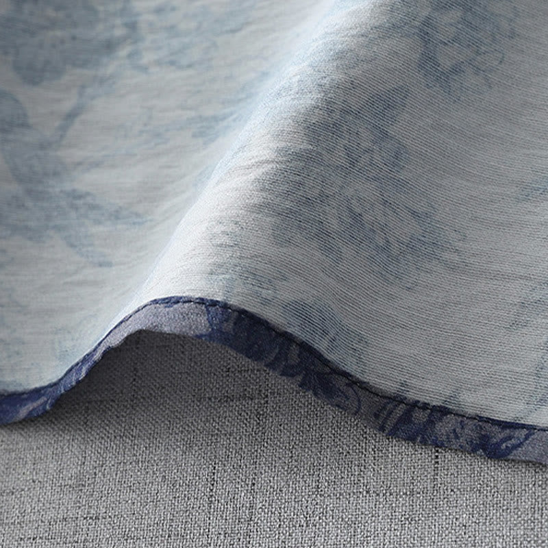 Sukienka midi z bawełny z nadrukiem w kwiaty i Buddha Stones , z żabim guzikiem i krótkim rękawem, kołnierzykiem typu stójka - image 8