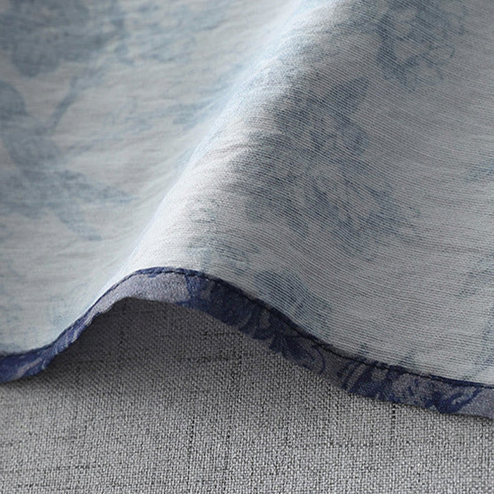 Sukienka midi z bawełny z nadrukiem w kwiaty i Buddha Stones , z żabim guzikiem i krótkim rękawem, kołnierzykiem typu stójka - image 8