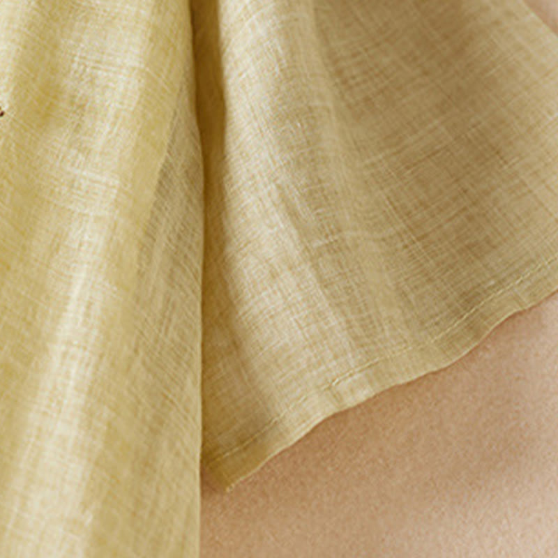 Sukienka midi z bawełny z haftowanymi liśćmi i Buddha Stones , z okrągłym dekoltem i krótkim rękawem - image 2