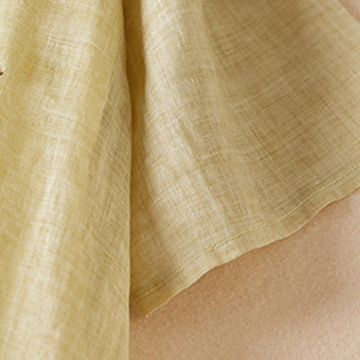 Sukienka midi z bawełny z haftowanymi liśćmi i Buddha Stones , z okrągłym dekoltem i krótkim rękawem - image 2