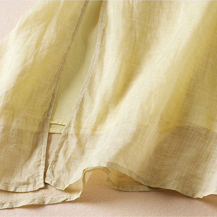 Sukienka midi z bawełny z haftowanymi liśćmi i Buddha Stones , z okrągłym dekoltem i krótkim rękawem - image 5