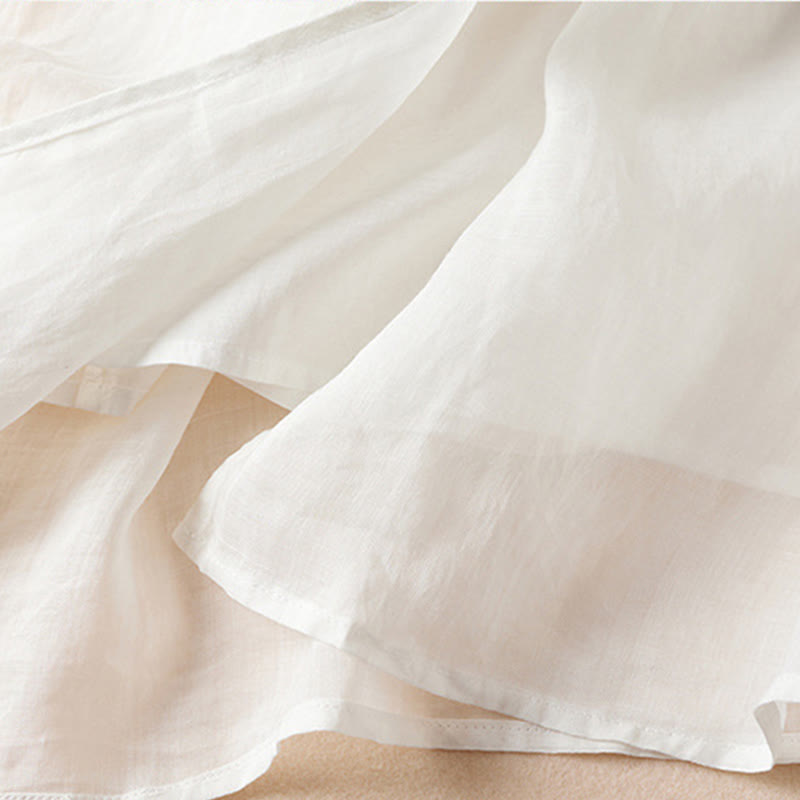 Sukienka midi z bawełny z haftowanymi liśćmi i Buddha Stones , z okrągłym dekoltem i krótkim rękawem - image 12