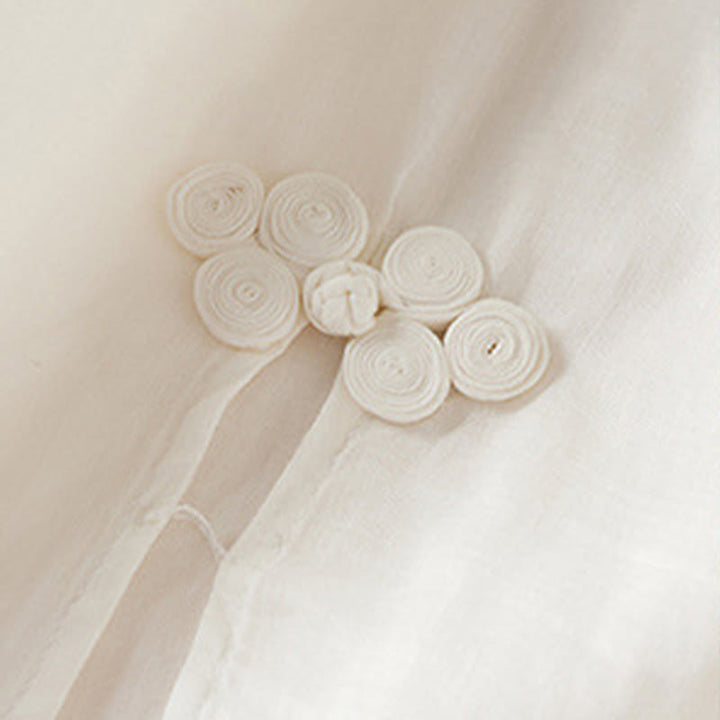 Sukienka midi z bawełny z haftowanymi liśćmi i Buddha Stones , z okrągłym dekoltem i krótkim rękawem - image 10