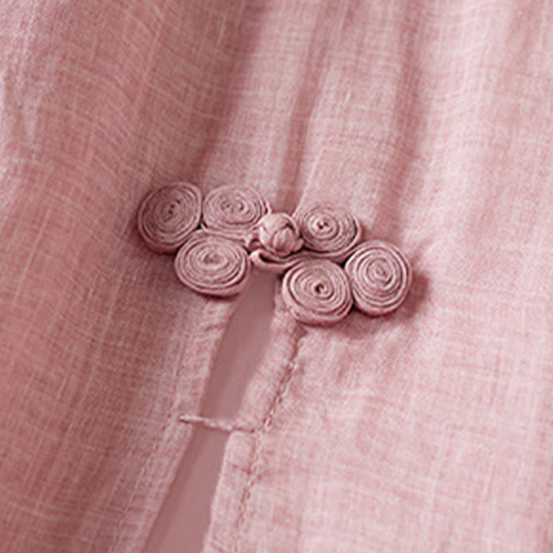 Sukienka midi z bawełny z haftowanymi liśćmi i Buddha Stones , z okrągłym dekoltem i krótkim rękawem - image 17