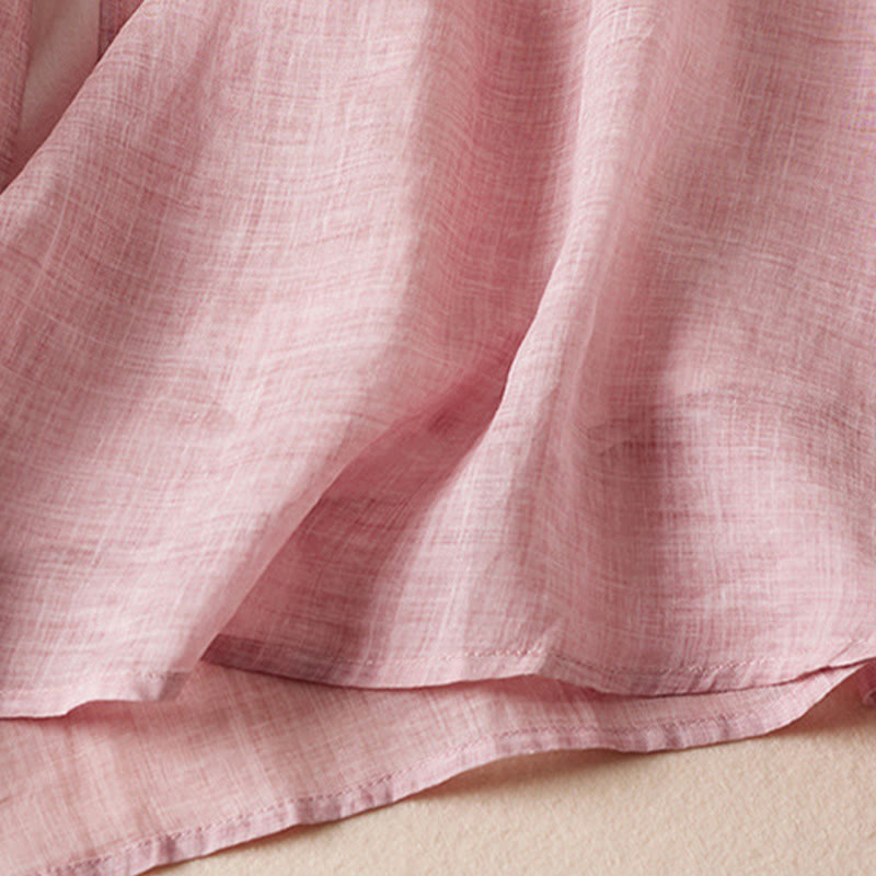 Sukienka midi z bawełny z haftowanymi liśćmi i Buddha Stones , z okrągłym dekoltem i krótkim rękawem - image 21