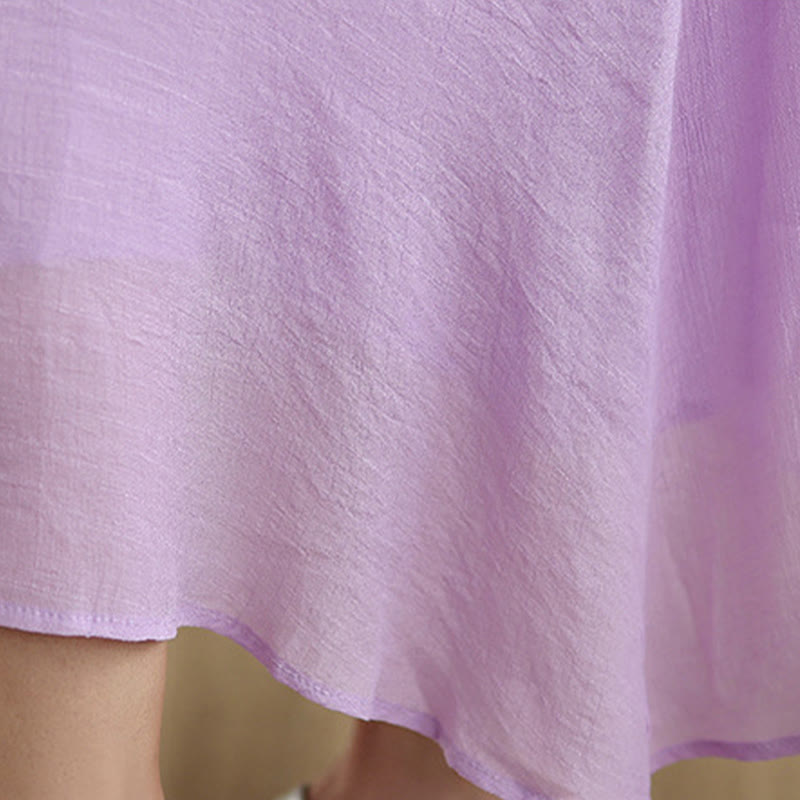 Sukienka midi z bawełny Buddha Stones , prosta, z okrągłym dekoltem i zapięciem na guziki w kształcie żaby - image 13