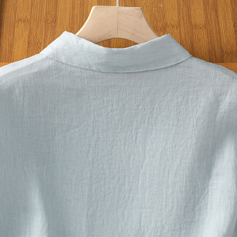 Letnia bawełniana koszula damska z krótkim rękawem i guzikami w jednolitym kolorze z Buddha Stones - image 5