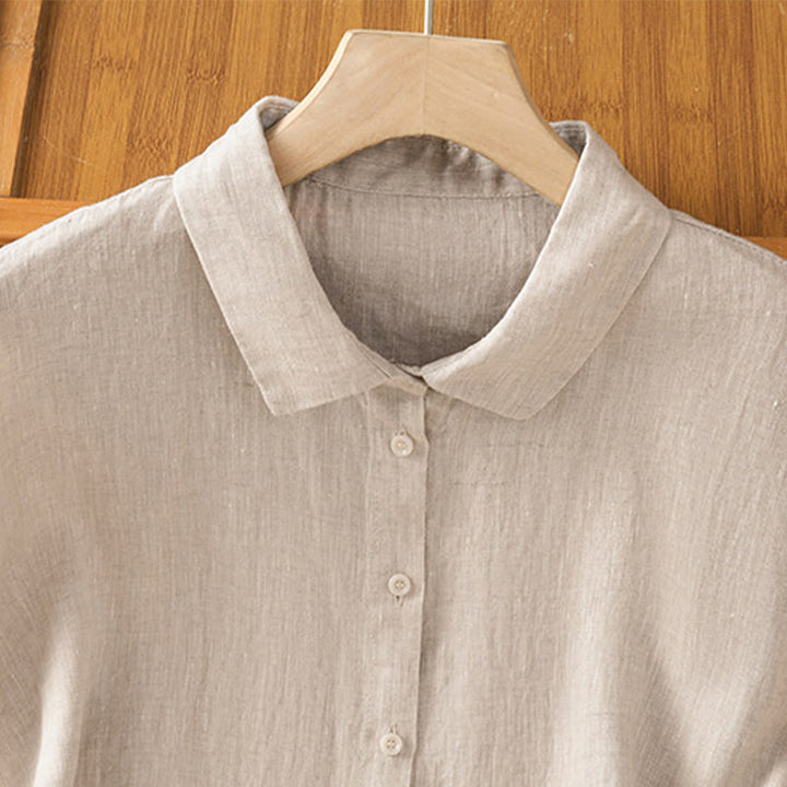 Letnia bawełniana koszula damska z krótkim rękawem i guzikami w jednolitym kolorze z Buddha Stones - image 25