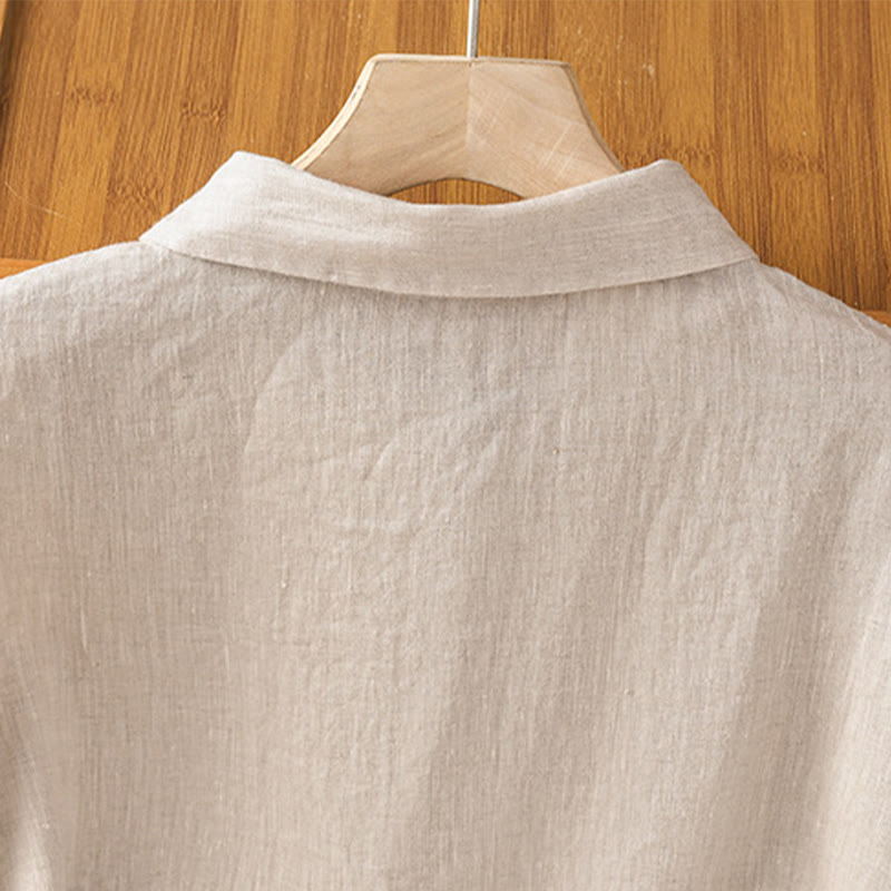 Letnia bawełniana koszula damska z krótkim rękawem i guzikami w jednolitym kolorze z Buddha Stones - image 26