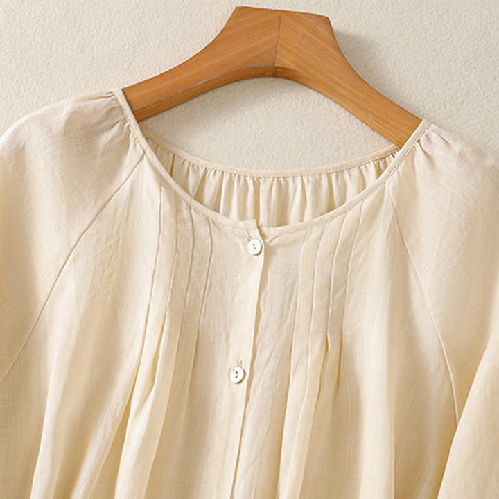 Koszula damska z bawełny Buddha Stones, prosta, zapinana na guziki, z okrągłym dekoltem i rękawami trzy czwarte - image 17