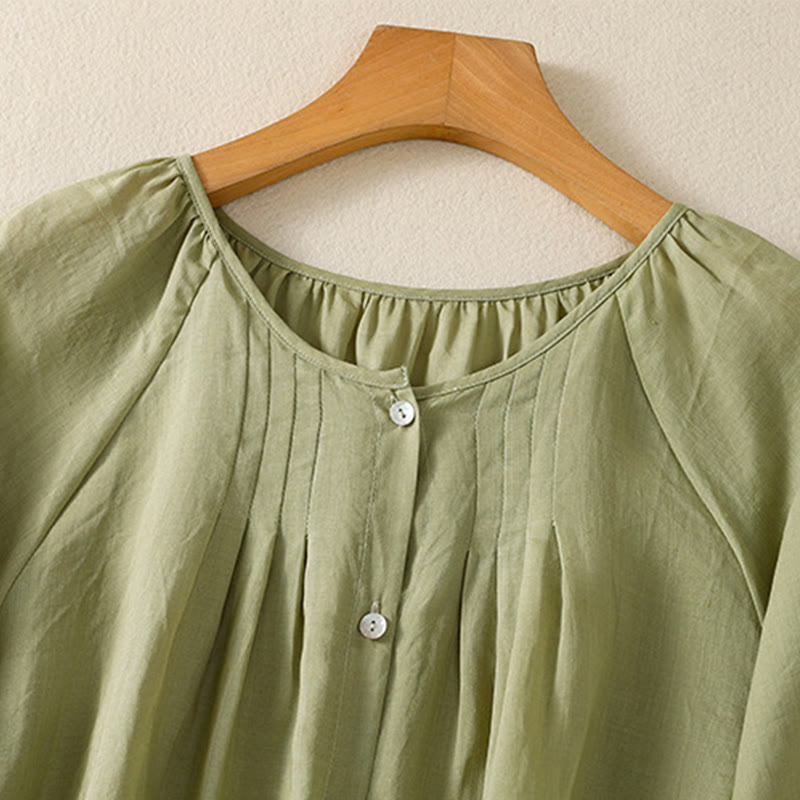 Koszula damska z bawełny Buddha Stones, prosta, zapinana na guziki, z okrągłym dekoltem i rękawami trzy czwarte - image 6