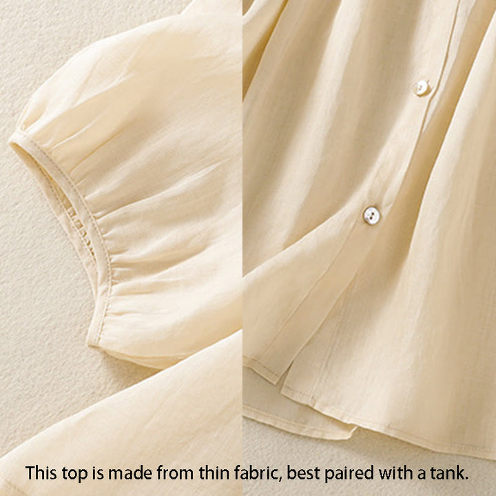 Koszula damska z bawełny Buddha Stones, prosta, zapinana na guziki, z okrągłym dekoltem i rękawami trzy czwarte - image 22