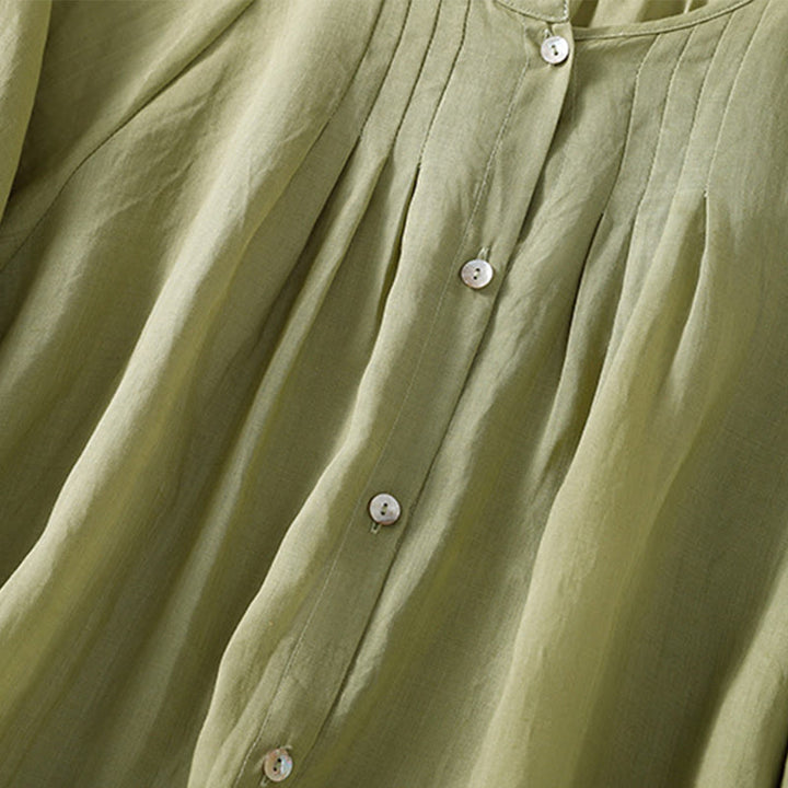 Koszula damska z bawełny Buddha Stones, prosta, zapinana na guziki, z okrągłym dekoltem i rękawami trzy czwarte - image 9