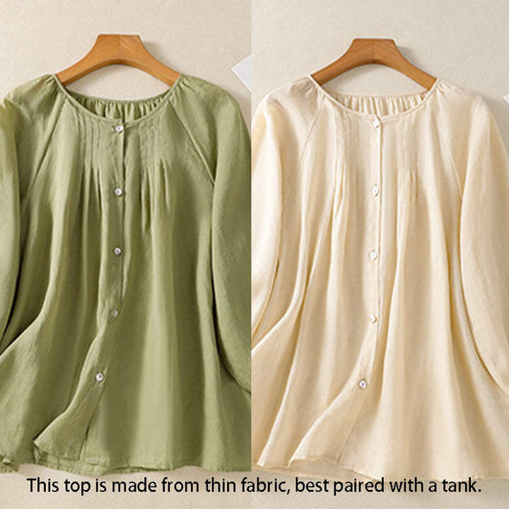 Koszula damska z bawełny Buddha Stones, prosta, zapinana na guziki, z okrągłym dekoltem i rękawami trzy czwarte - image 25