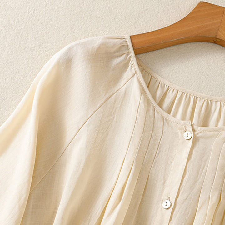 Koszula damska z bawełny Buddha Stones, prosta, zapinana na guziki, z okrągłym dekoltem i rękawami trzy czwarte - image 15