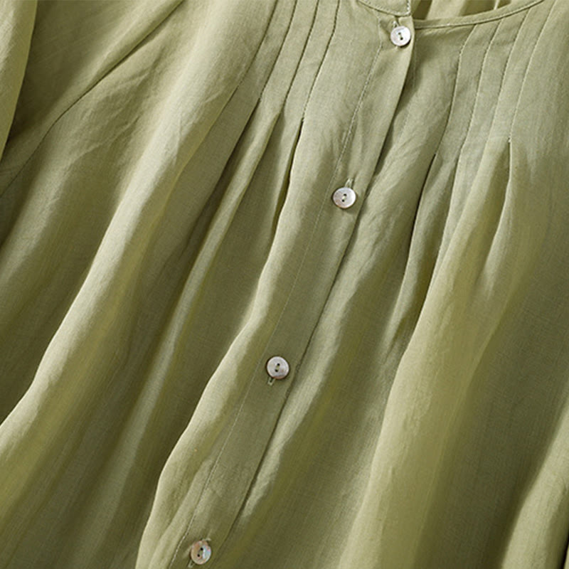 Koszula damska z bawełny Buddha Stones, prosta, zapinana na guziki, z okrągłym dekoltem i rękawami trzy czwarte - image 8