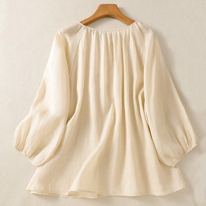 Koszula damska z bawełny Buddha Stones, prosta, zapinana na guziki, z okrągłym dekoltem i rękawami trzy czwarte - image 14