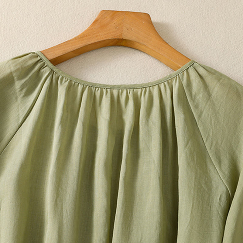 Koszula damska z bawełny Buddha Stones, prosta, zapinana na guziki, z okrągłym dekoltem i rękawami trzy czwarte - image 8