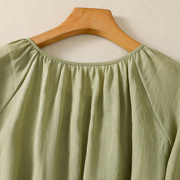 Koszula damska z bawełny Buddha Stones, prosta, zapinana na guziki, z okrągłym dekoltem i rękawami trzy czwarte - image 8