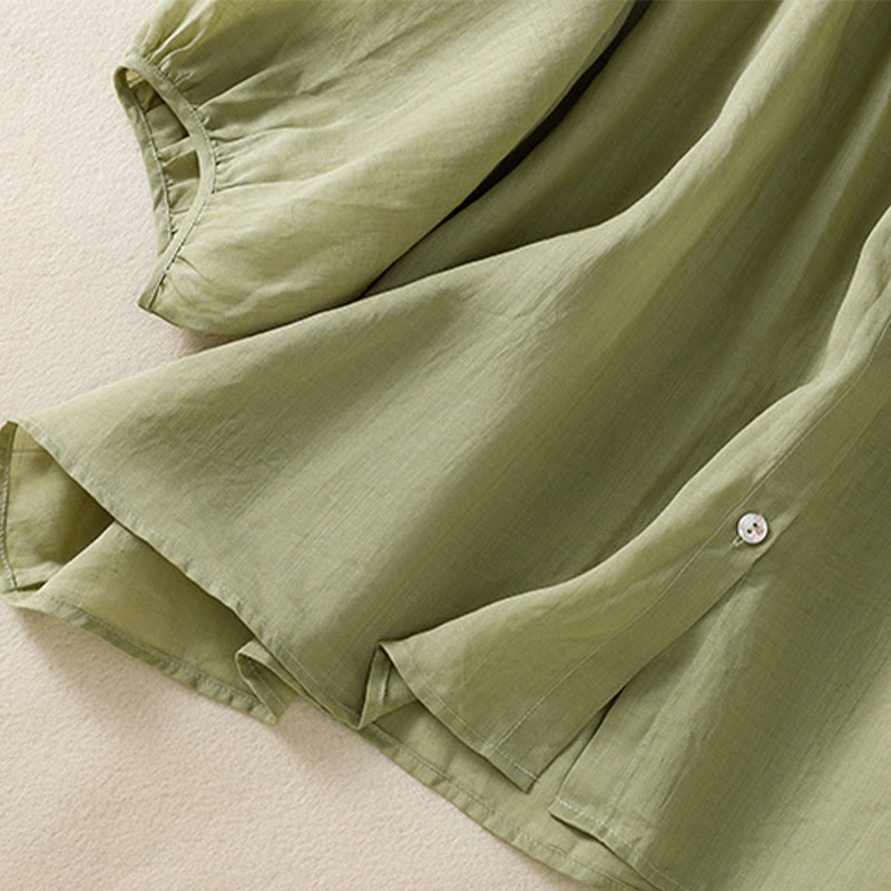 Koszula damska z bawełny Buddha Stones, prosta, zapinana na guziki, z okrągłym dekoltem i rękawami trzy czwarte - image 10