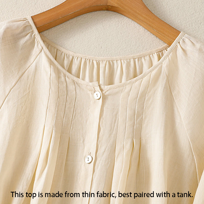 Koszula damska z bawełny Buddha Stones, prosta, zapinana na guziki, z okrągłym dekoltem i rękawami trzy czwarte - image 15