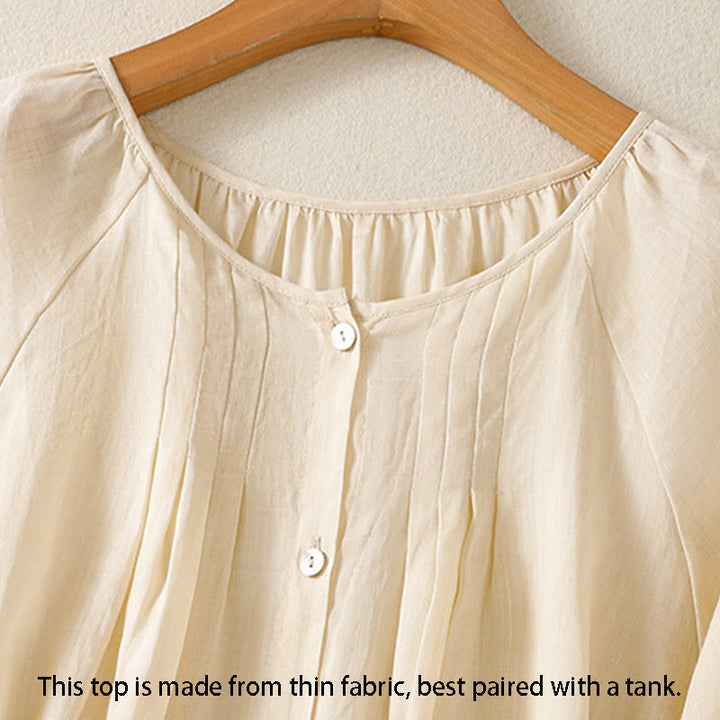 Koszula damska z bawełny Buddha Stones, prosta, zapinana na guziki, z okrągłym dekoltem i rękawami trzy czwarte - image 15