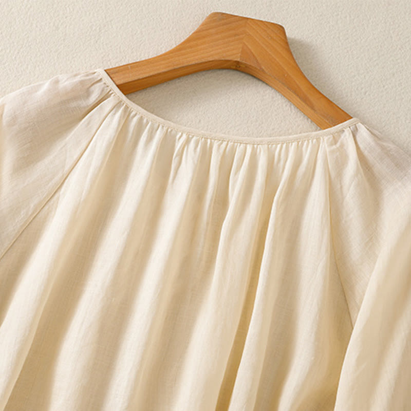 Koszula damska z bawełny Buddha Stones, prosta, zapinana na guziki, z okrągłym dekoltem i rękawami trzy czwarte - image 16