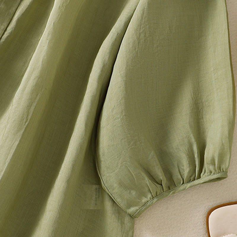 Koszula damska z bawełny Buddha Stones, prosta, zapinana na guziki, z okrągłym dekoltem i rękawami trzy czwarte - image 11