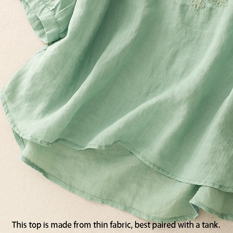 Koszula damska bawełniana z haftem "Buddha Stones Line" z okrągłym dekoltem i krótkim rękawem - image 2