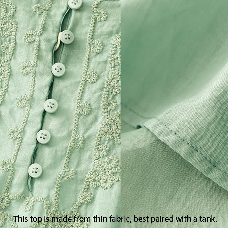 Koszula damska bawełniana z haftem "Buddha Stones Line" z okrągłym dekoltem i krótkim rękawem - image 4