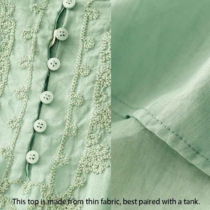 Koszula damska bawełniana z haftem "Buddha Stones Line" z okrągłym dekoltem i krótkim rękawem - image 4