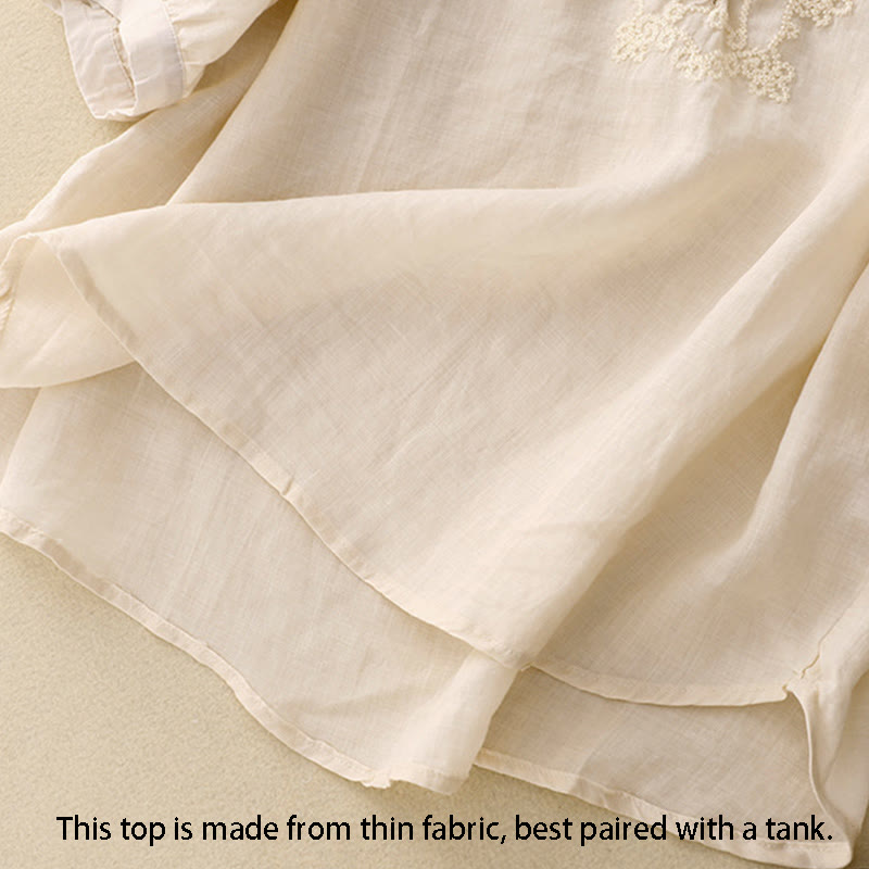 Koszula damska bawełniana z haftem "Buddha Stones Line" z okrągłym dekoltem i krótkim rękawem - image 9