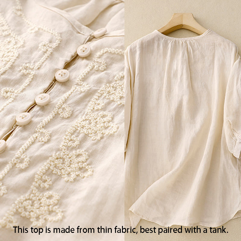 Koszula damska bawełniana z haftem "Buddha Stones Line" z okrągłym dekoltem i krótkim rękawem - image 10