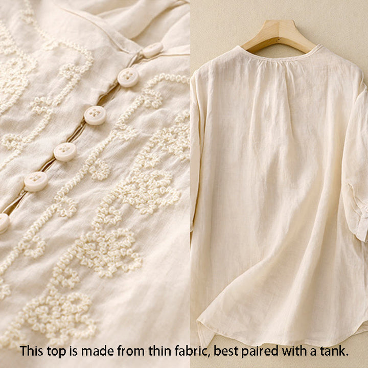 Koszula damska bawełniana z haftem "Buddha Stones Line" z okrągłym dekoltem i krótkim rękawem - image 10