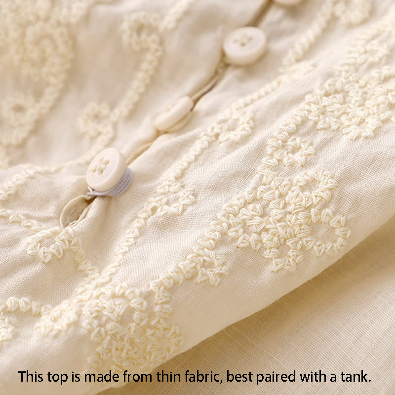 Koszula damska bawełniana z haftem "Buddha Stones Line" z okrągłym dekoltem i krótkim rękawem - image 7