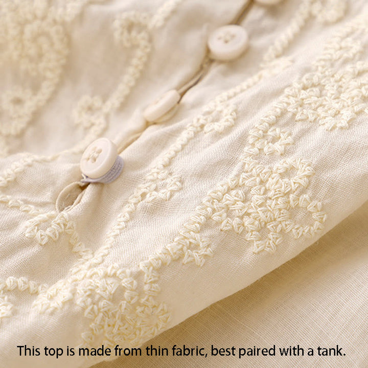 Koszula damska bawełniana z haftem "Buddha Stones Line" z okrągłym dekoltem i krótkim rękawem - image 7