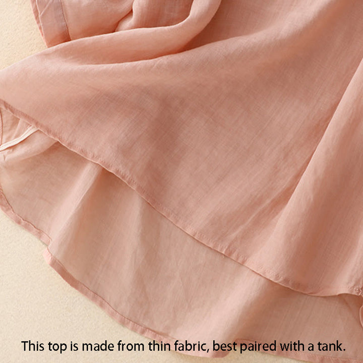 Koszula damska bawełniana z haftem "Buddha Stones Line" z okrągłym dekoltem i krótkim rękawem - image 16