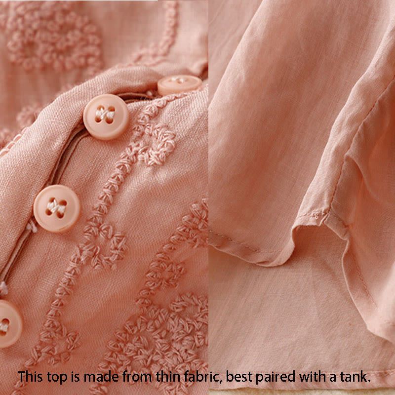 Koszula damska bawełniana z haftem "Buddha Stones Line" z okrągłym dekoltem i krótkim rękawem - image 14