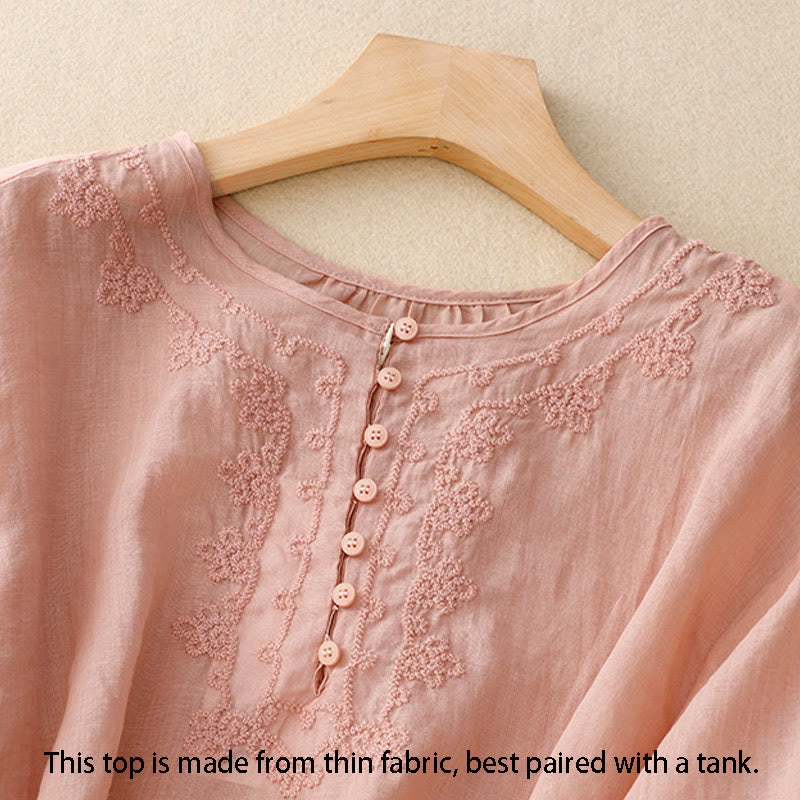 Koszula damska bawełniana z haftem "Buddha Stones Line" z okrągłym dekoltem i krótkim rękawem - image 13