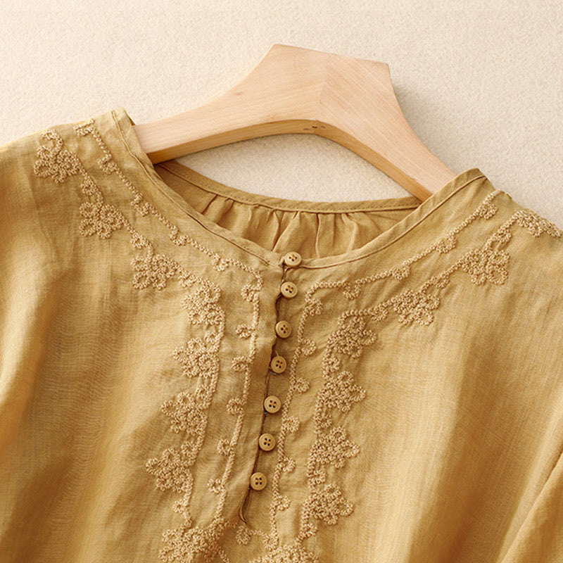 Koszula damska bawełniana z haftem "Buddha Stones Line" z okrągłym dekoltem i krótkim rękawem - image 20