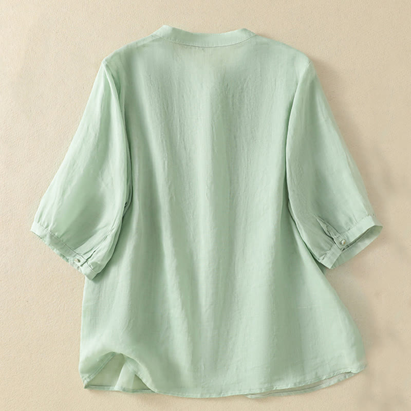 Koszula damska bawełniana z krótkim rękawem i haftem kwiatowym "Buddha Stones Rose" - image 2