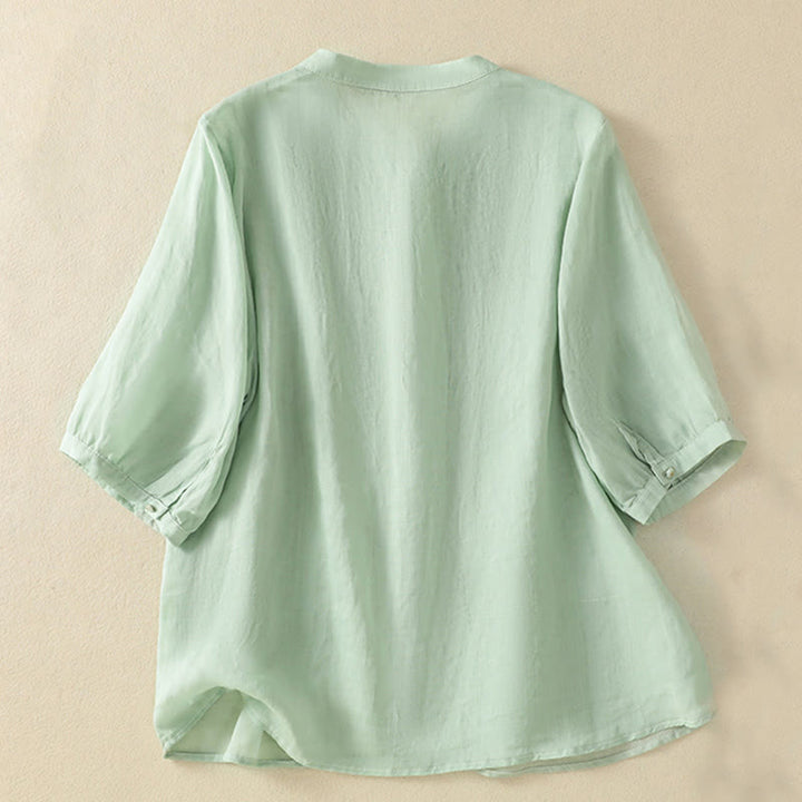 Koszula damska bawełniana z krótkim rękawem i haftem kwiatowym "Buddha Stones Rose" - image 2