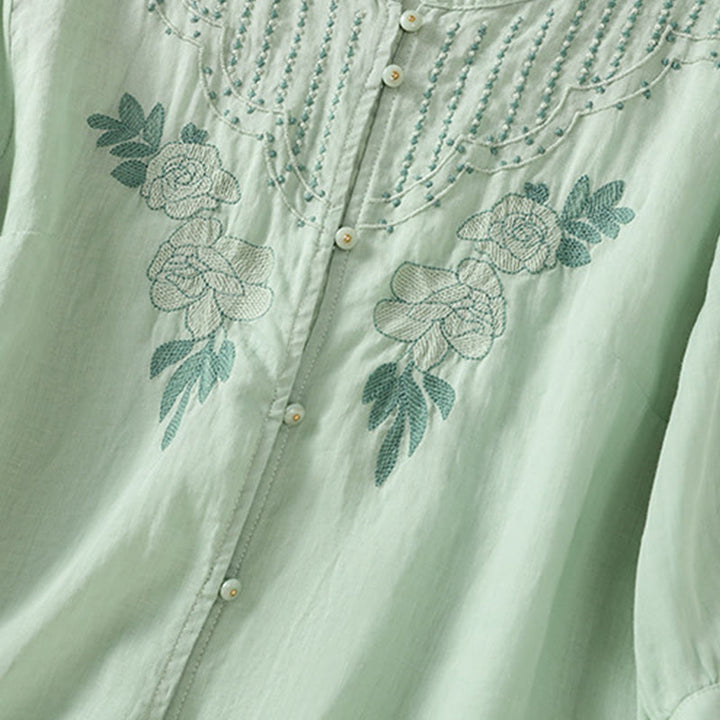 Koszula damska bawełniana z krótkim rękawem i haftem kwiatowym "Buddha Stones Rose" - image 7