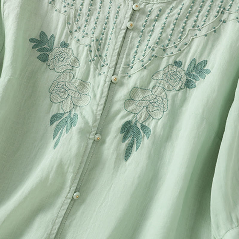 Koszula damska bawełniana z krótkim rękawem i haftem kwiatowym "Buddha Stones Rose" - image 7