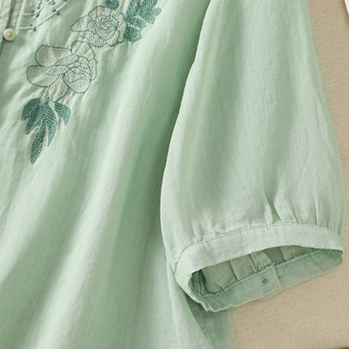 Koszula damska bawełniana z krótkim rękawem i haftem kwiatowym "Buddha Stones Rose" - image 8