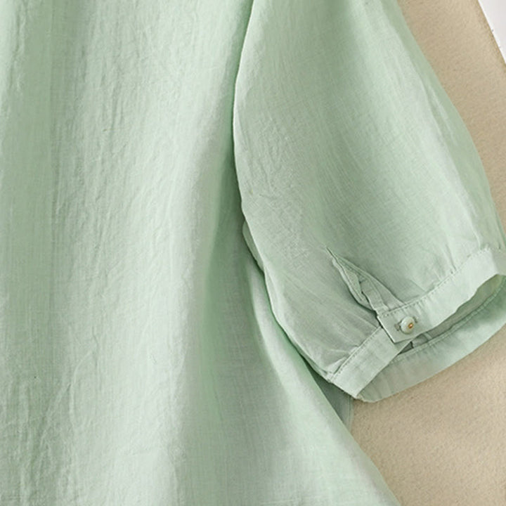 Koszula damska bawełniana z krótkim rękawem i haftem kwiatowym "Buddha Stones Rose" - image 9