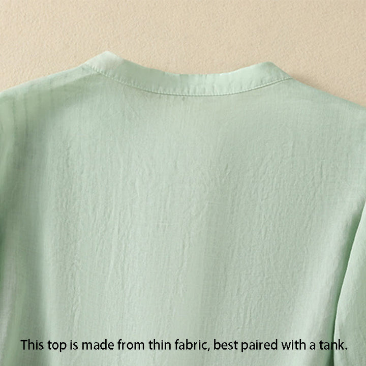 Koszula damska bawełniana z krótkim rękawem i haftem kwiatowym "Buddha Stones Rose" - image 5