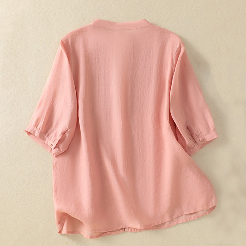 Koszula damska bawełniana z krótkim rękawem i haftem kwiatowym "Buddha Stones Rose" - image 12