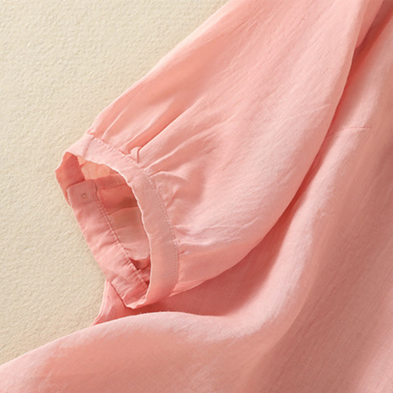 Koszula damska bawełniana z krótkim rękawem i haftem kwiatowym "Buddha Stones Rose" - image 18